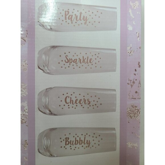 4 Piece Glass Set Party Sparkle Cheers Bubbly Rose Gold Letters Confetti 8oz NEW - Picture 3 of 6
